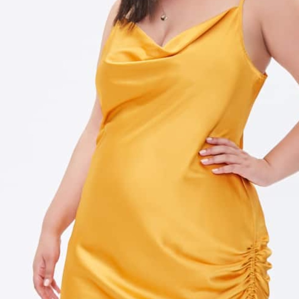 Plus size satin high low cowl dress